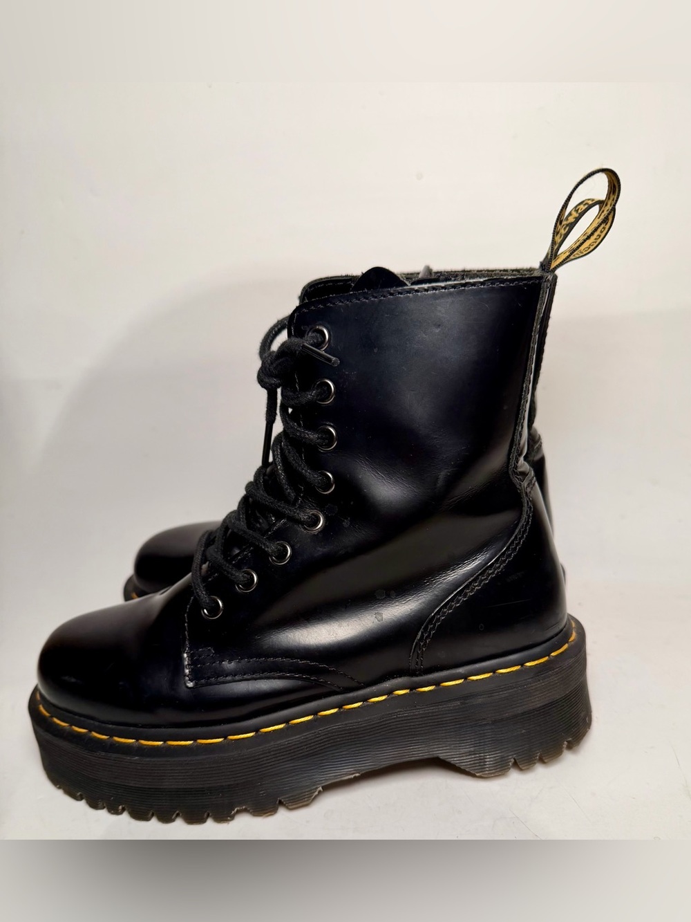 Dr. Martens Jadon Platform Leather Womens 7 Boot Black Polished Smooth Zip Side - Picture 2 of 16